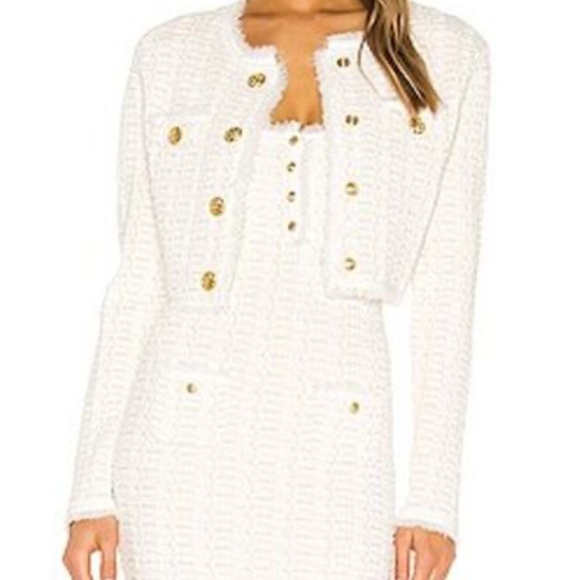 NEW Ronny Kobo Cambell Tweed Knit Cropped Cardigan Off White Gold Buttons LRG - Picture 1 of 9